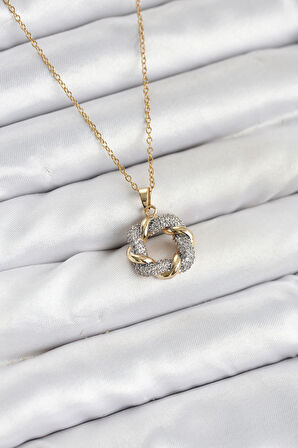 HEYF 316L Çelik Zincir Gold Renk Zirkon Taşlı Sarmal Model Kadın Kolye