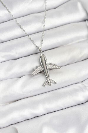 HEYF 316L Çelik Zincir Gümüş Renk Uçak Model Kadın Kolye