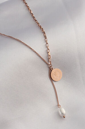 HEYF 316L Çelik Rose Renk İşlemeli Sallantılı Kadın Kolye