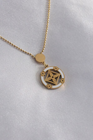 HEYF 316L Çelik Gold Renk Çiçek Figür Kadın Kolye