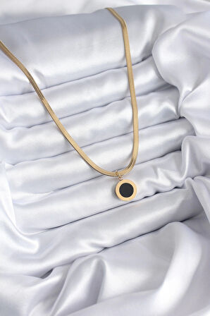 HEYF 316L Çelik Gold Renk İtalyan Zincir Model İşleme Detay Kadın Kolye