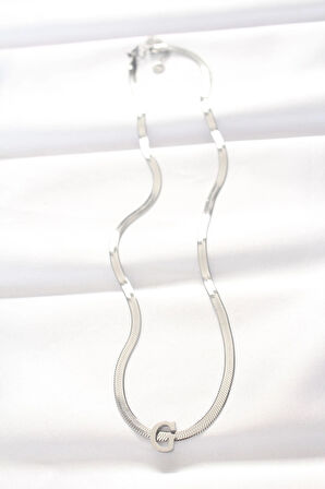 HEYF 316L Çelik G Harfli Silver Renk İtalyan Zincirli Kolye