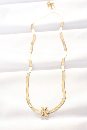 HEYF 316L Çelik K Harfli Gold Renk İtalyan Zincirli Kolye