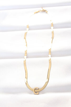 HEYF 316L Çelik C Harfli Gold Renk İtalyan Zincirli Kolye