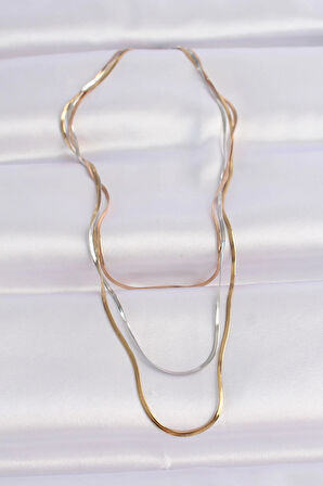 HEYF 316L Çelik 3 Renkli İtalyan Zincir Çoklu Kolye