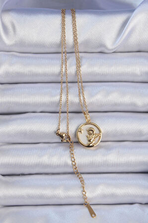 HEYF 316L Çelik Zincir Altın Renk Zirkon Taşlı Mineli Melek Kolye