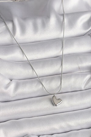 HEYF 316L Çelik Gümüş Renk Zincir Kalp Figür Kadın Kolye