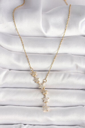 HEYF 316L Çelik Gold Renk Zincir Zirkon Taşlı Yıldız Model Kadın Kolye