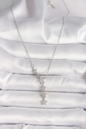 HEYF 316L Çelik Gümüş Renk Zincir Zirkon Taşlı Yıldız Model Kadın Kolye