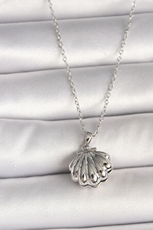 HEYF 316L Çelik Gümüş Renk Zincir Açılır İncili Midye Model Kadın Kolye