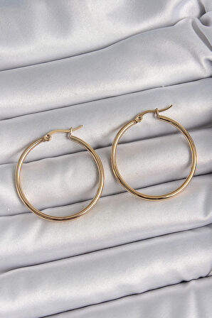 HEYF 316 Çelik Gold Renk 33 mm Kadın Halka Model Kadın Küpe