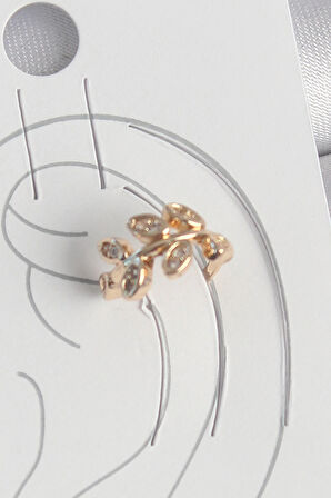HEYF Pirinç Gold Renk Zirkon Taşlı Yaprak Model Kadın Kıkırdak Küpe