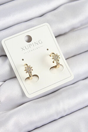 HEYF Xuping Zirkon Taşlı Çiçek Model Gold Renk Kadın Küpe