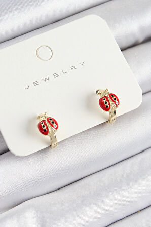 HEYF Pirinç Uğur Böceği Model Gold Renk Çocuk Küpe