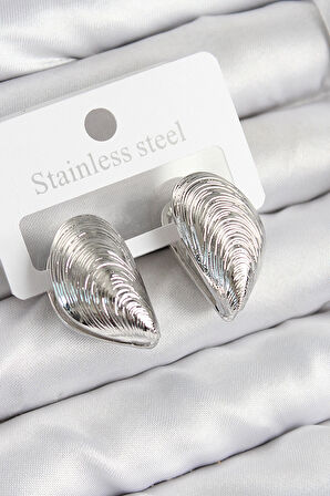 HEYF Pirinç İstiridye Model Gümüş Renk Kadın Küpe