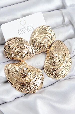 HEYF Pirinç Sallantılı Deniz Kabuğu Model Gold Renk Kadın Küpe