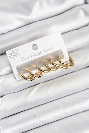 HEYF 316L Çelik Gold Renk Kadın Küpe Seti