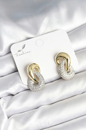HEYF Sarmal Model Gold Gümüş Renk Pirinç Kadın Küpe