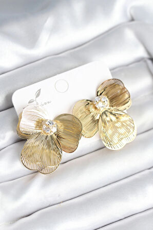 HEYF Çiçek Model Gold Renk Pirinç Kadın Küpe