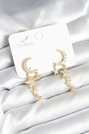 HEYF Ay ve Yıldız Model Gold Renk Pirinç Kadın Küpe