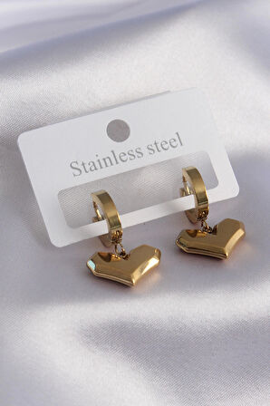 HEYF 316L Çelik Gold Renk Kalp Model Kadın Küpe