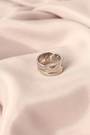 HEYF Gümüş Renk Metal Taşlı Model Ayarlanabilir Kadın Yüzük