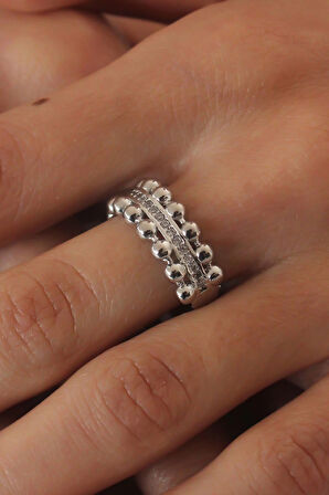 HEYF Gümüş Renk Zirkon Taşlı Kadın Yüzük