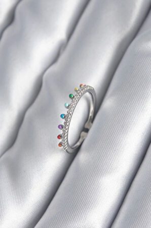 HEYF Pirinç Gümüş Renk Zirkon Taş Detay Kadın Yüzük