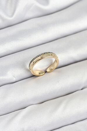 HEYF Pirinç Gold Renk Sıralı Zirkon Taşlı Kutup Yıldızı Model Kadın Yüzük