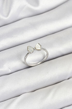 HEYF Pirinç Gümüş Renk Fiyonk Model Kadın Yüzük