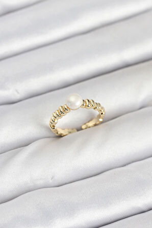 HEYF Pirinç Gold Renk Göbek İnci Model Kadın Yüzük