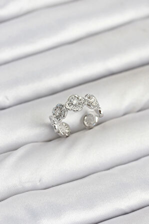 HEYF Pirinç Gümüş Renk Yonca Model Kadın Yüzük