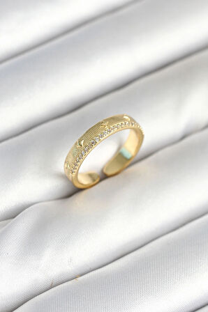 HEYF Gold Renk Şerit Zirkon Taşlı Kadın Yüzük