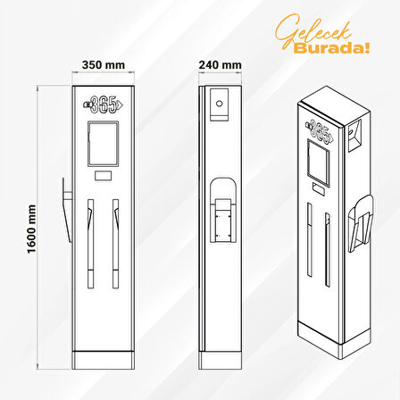 E 365 DC Dikili Tip 10 İnç Ekranlı Acrel Sayaçlı Tek Kablolu RFID 30kW Şarj İstasyonu (Bireysel ve Ticari Kullanıcı)
