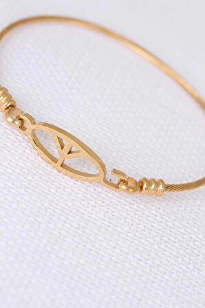 HEYF Gold Metal Çelik Figürlü Erkek Kelepçe Bileklik