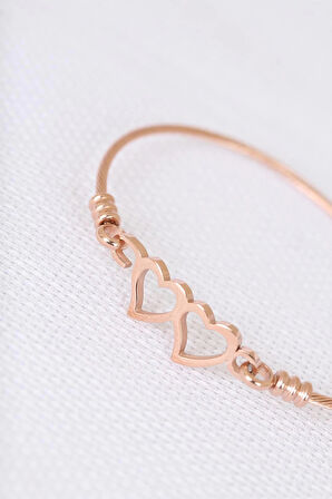 HEYF Rose Çelik Çift Kalp Figürlü Erkek Kelepçe Bileklik