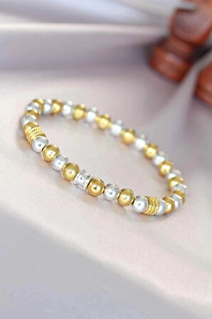 HEYF Hematit Gümüş Gold Renk Doğal Taş Erkek Bileklik