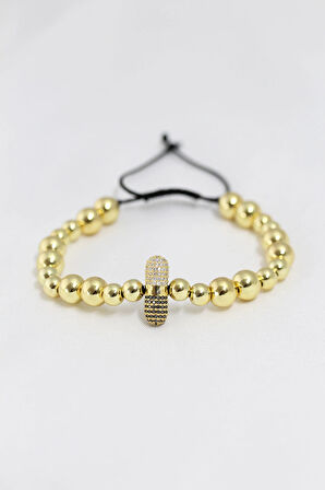 HEYF Gold Renk Çelik Zirkon Objeli Asansörlü Bileklik