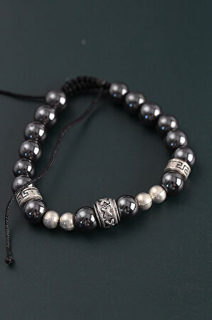 HEYF Doğal Taş X Model Antrasit Renk Asansörlü Erkek Bileklik