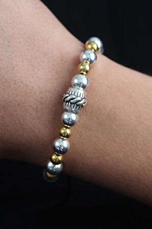 HEYF Doğal Taş Sarmal Model Gold Ve Gümüş Renk Asansörlü Erkek Bileklik