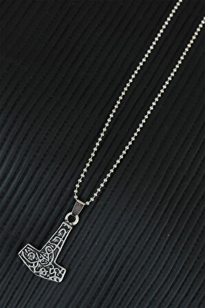 HEYF Gümüş Renk Metal Aksesuarlı Top Zincirli Erkek Kolye