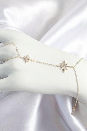 HEYF Pirinç Zirkon Taşlı Kutup Yıldızı Model Gold Renk Kadın Şahmeran