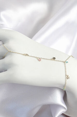 HEYF Pirinç Renkli Zirkon Taşlı Sallantılı Yıldızlı Model Gold Renk Kadın Şahmeran