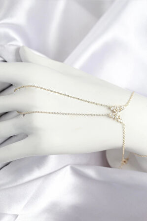 HEYF Pirinç Zirkon Taşlı Kelebek Model Gold Renk Şahmeran