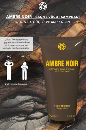Yves Rocher Saç ve Vücut Şampuanı-Ambre Noir- Erkek-200ml