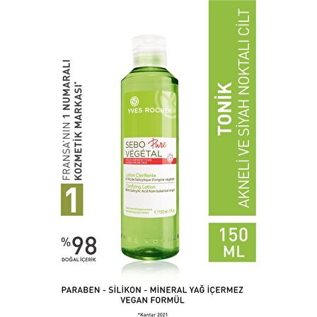 Yves Rocher Sebo Pure Vegetal - Kızarıklıklarını Gözenekleri Arındıran Matlaştırıcı Tonik-150 ml