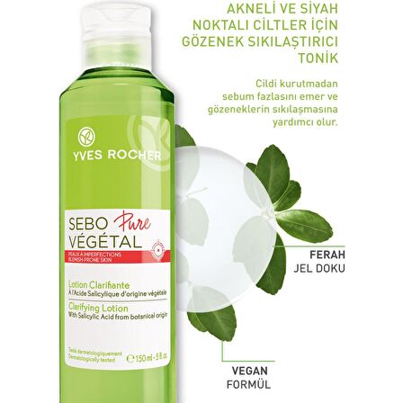 Yves Rocher Sebo Pure Vegetal - Kızarıklıklarını Gözenekleri Arındıran Matlaştırıcı Tonik-150 ml