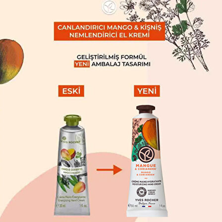 Yves Rocher Mangue Canlandırıcı Mango Kişniş Nemlendirici El Kremi 30 ml