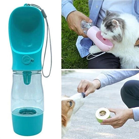 İpek Yıldızı® Taşınabilir Mama Hazneli Evcil Hayvan Suluğu Seyahat Kabı Kilitlenebilen Su Sızdırmaz 380ML