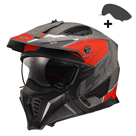 LS2 DRIFTER DEVOR MAT GRİ-TITANIUM-KIRMIZI KASK
